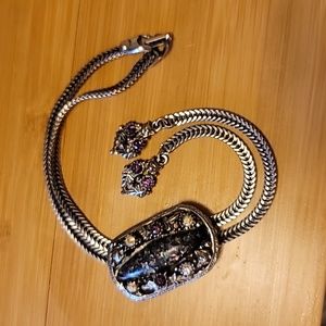 Vintage Unsigned Selro Salini Bolo Lariat Purple Confetti Lucite Necklace